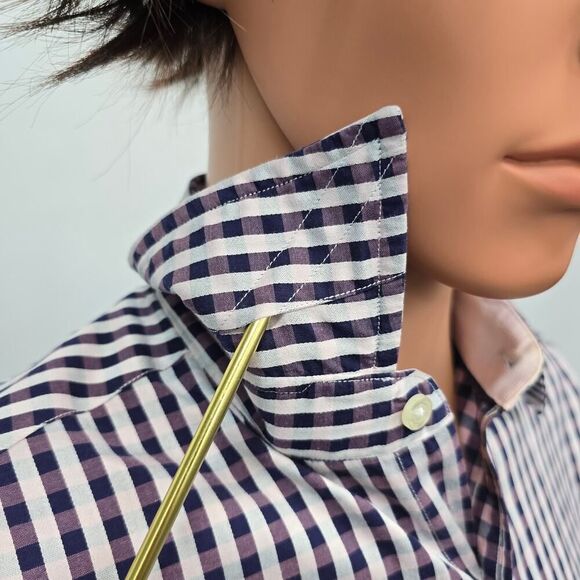 JOHNSTON & MURPHY Dress Shirt Sz M Tailored fit Contrast Flip Cuff Gingham check - Picture 3 of 12